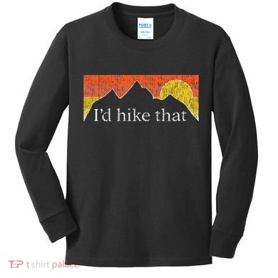 ID Hike That Hiker Hiking Mountain Sunset Vintage Theme Kids Long Sleeve Shirt