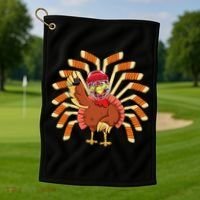 Ice Hockey Thanksgiving Turkey Playing Hockey Meaningful Gift Golf Towel thumb 1