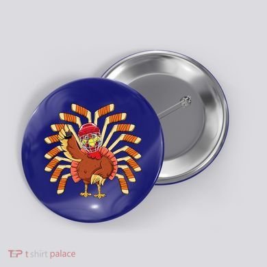 Ice Hockey Thanksgiving Turkey Playing Hockey Meaningful Gift Button