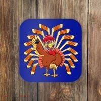Ice Hockey Thanksgiving Turkey Playing Hockey Meaningful Gift Coaster thumb 0