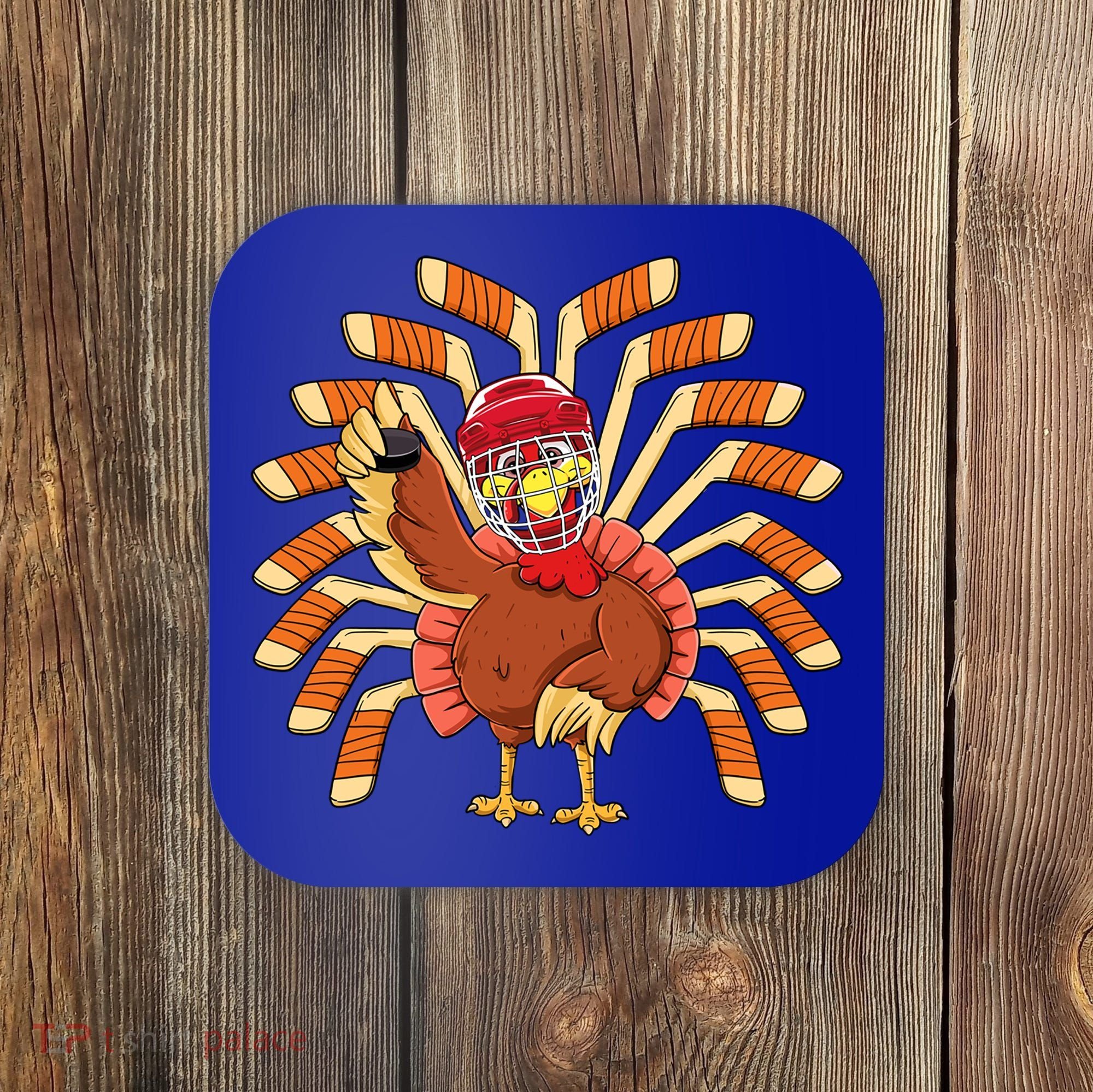 Ice Hockey Thanksgiving Turkey Playing Hockey Meaningful Gift Coaster