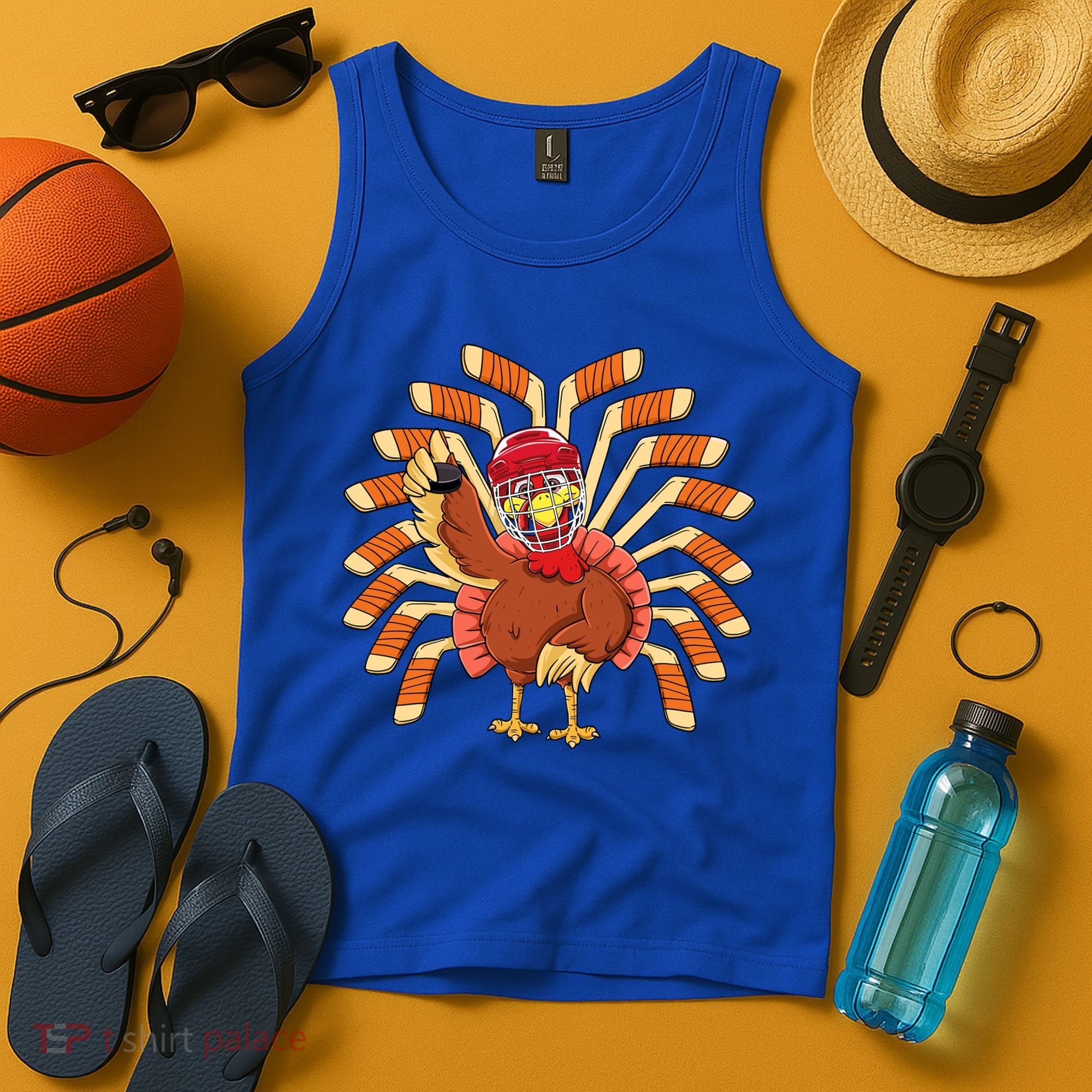 Ice Hockey Thanksgiving Turkey Playing Hockey Meaningful Gift Tank Top