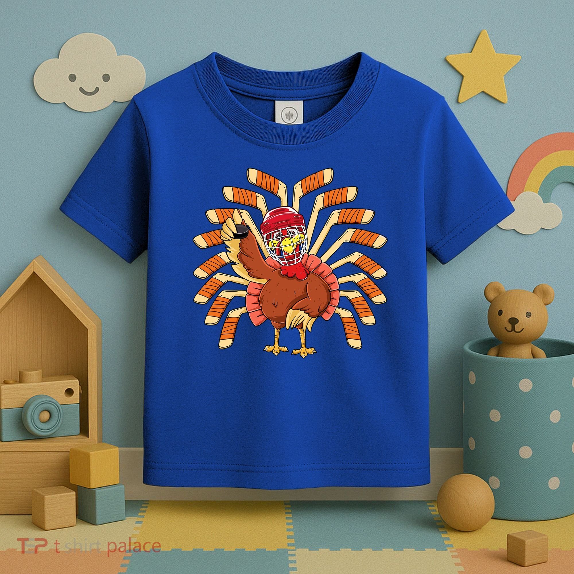 Ice Hockey Thanksgiving Turkey Playing Hockey Meaningful Gift Toddler T-Shirt