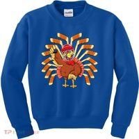 Ice Hockey Thanksgiving Turkey Playing Hockey Meaningful Gift Kids Sweatshirt thumb 0