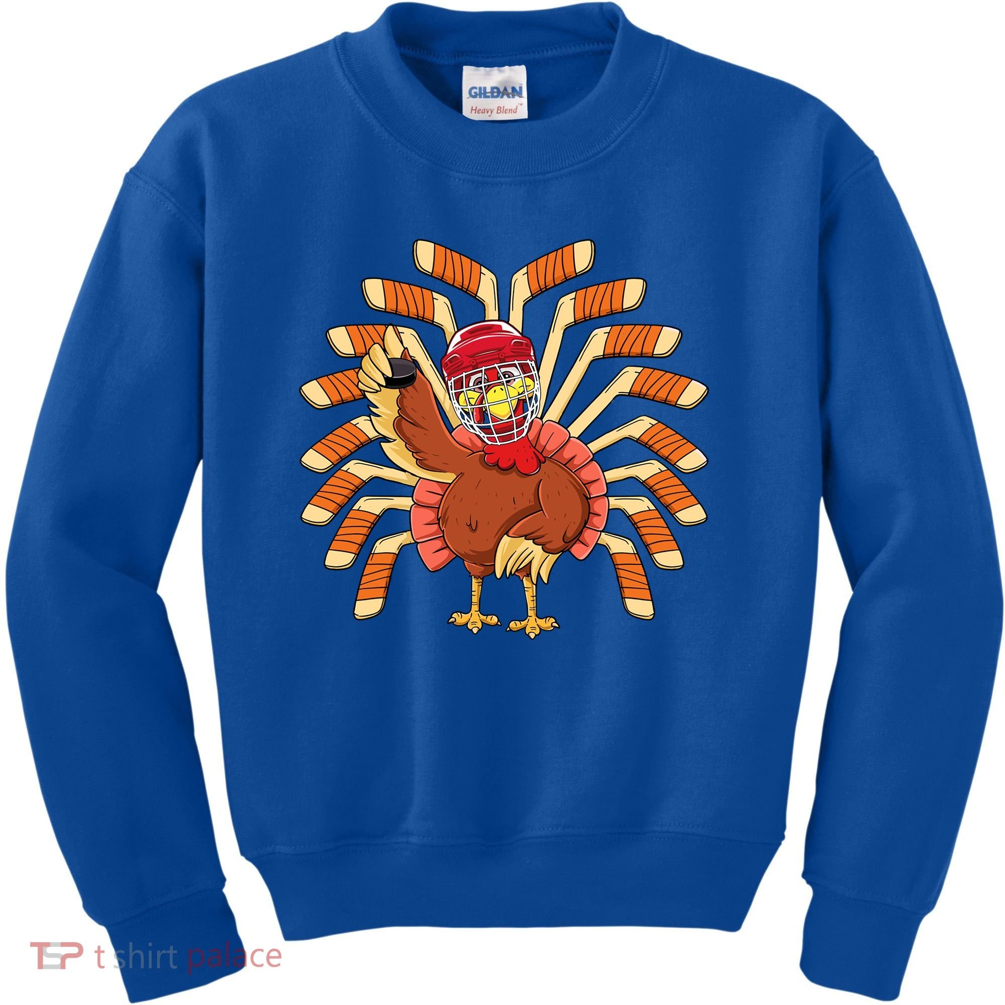 Ice Hockey Thanksgiving Turkey Playing Hockey Meaningful Gift Kids Sweatshirt