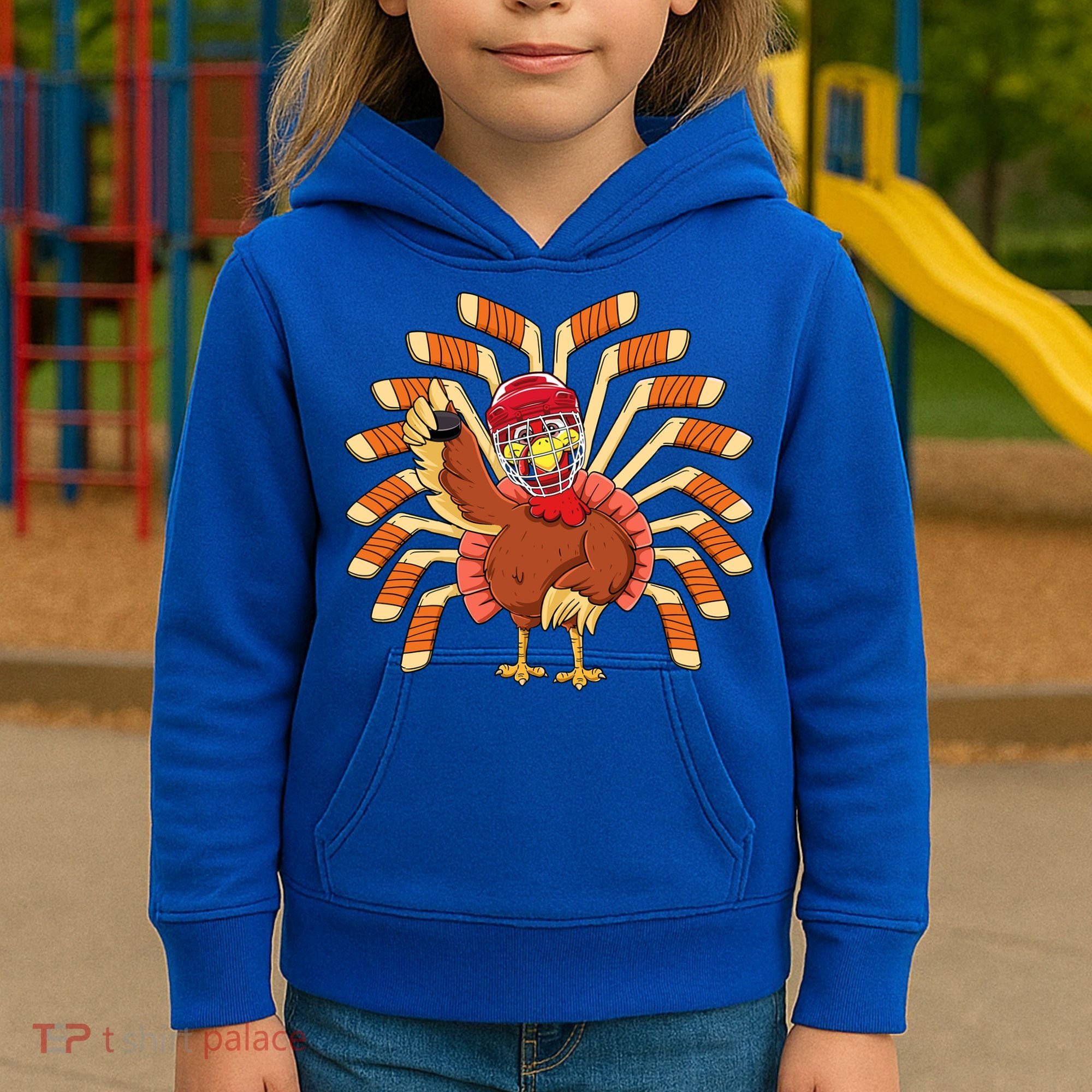 Ice Hockey Thanksgiving Turkey Playing Hockey Meaningful Gift Kids Hoodie