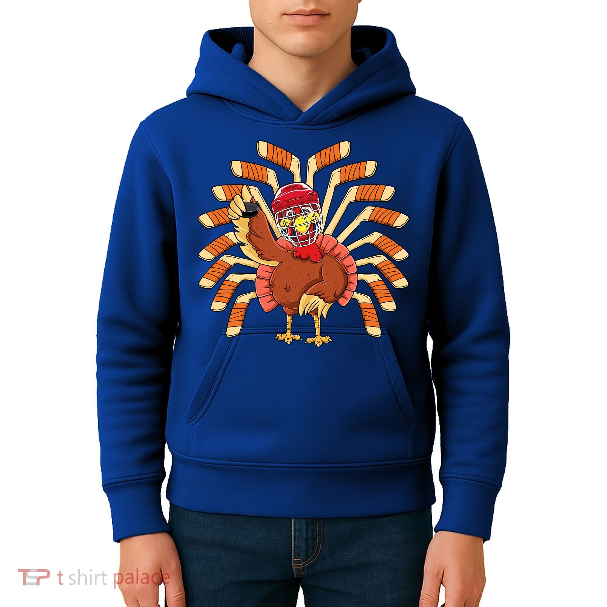 Ice Hockey Thanksgiving Turkey Playing Hockey Meaningful Gift Kids Hoodie