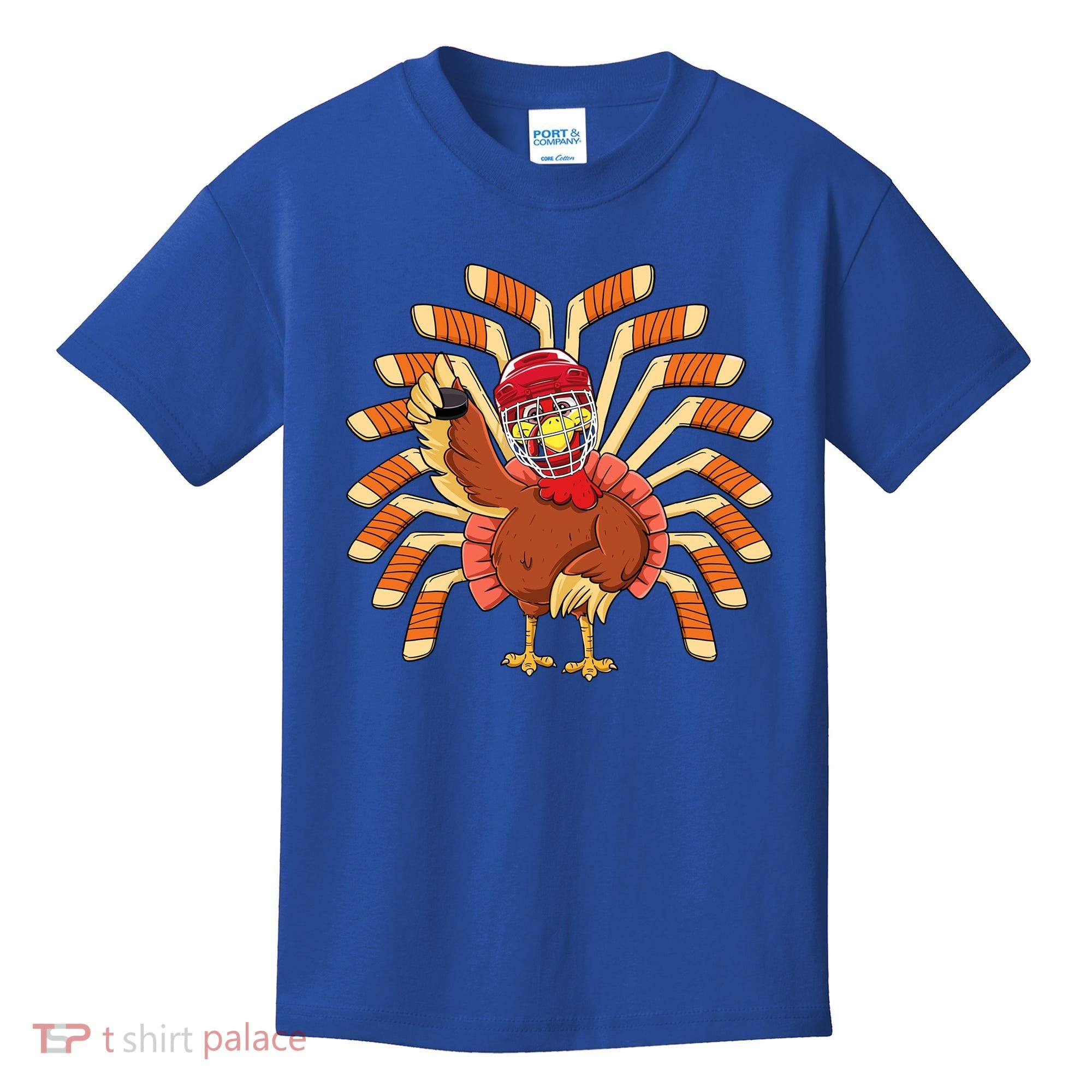 Ice Hockey Thanksgiving Turkey Playing Hockey Meaningful Gift Kids T-Shirt