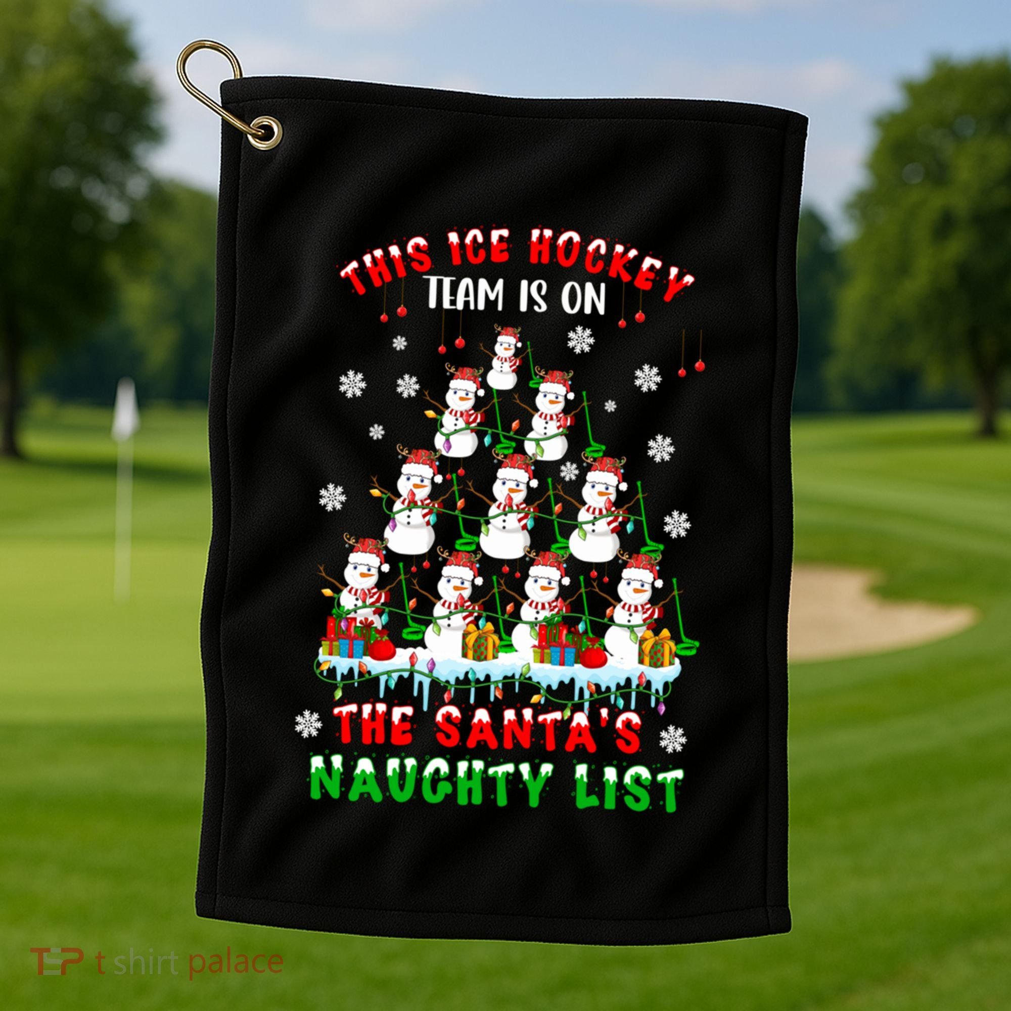Ice Hockey Team On SantaS Naughty List Snow Ice Hockey Gift Golf Towel