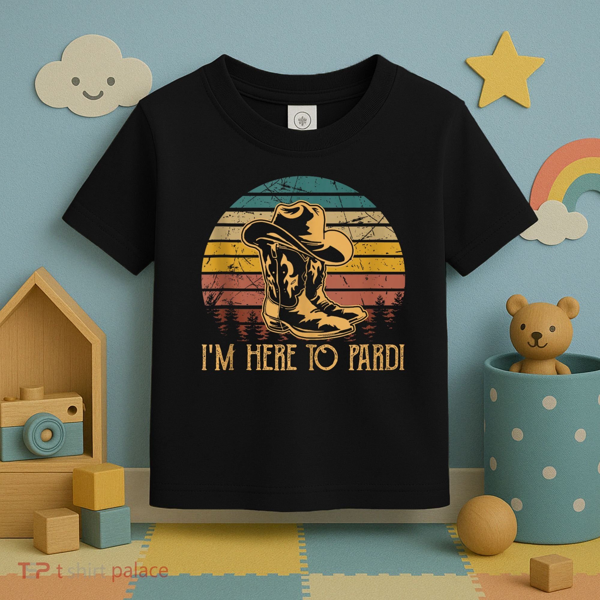 IM Here To Pardi Cowboy Sunset Boots Hats Sunset Toddler T-Shirt