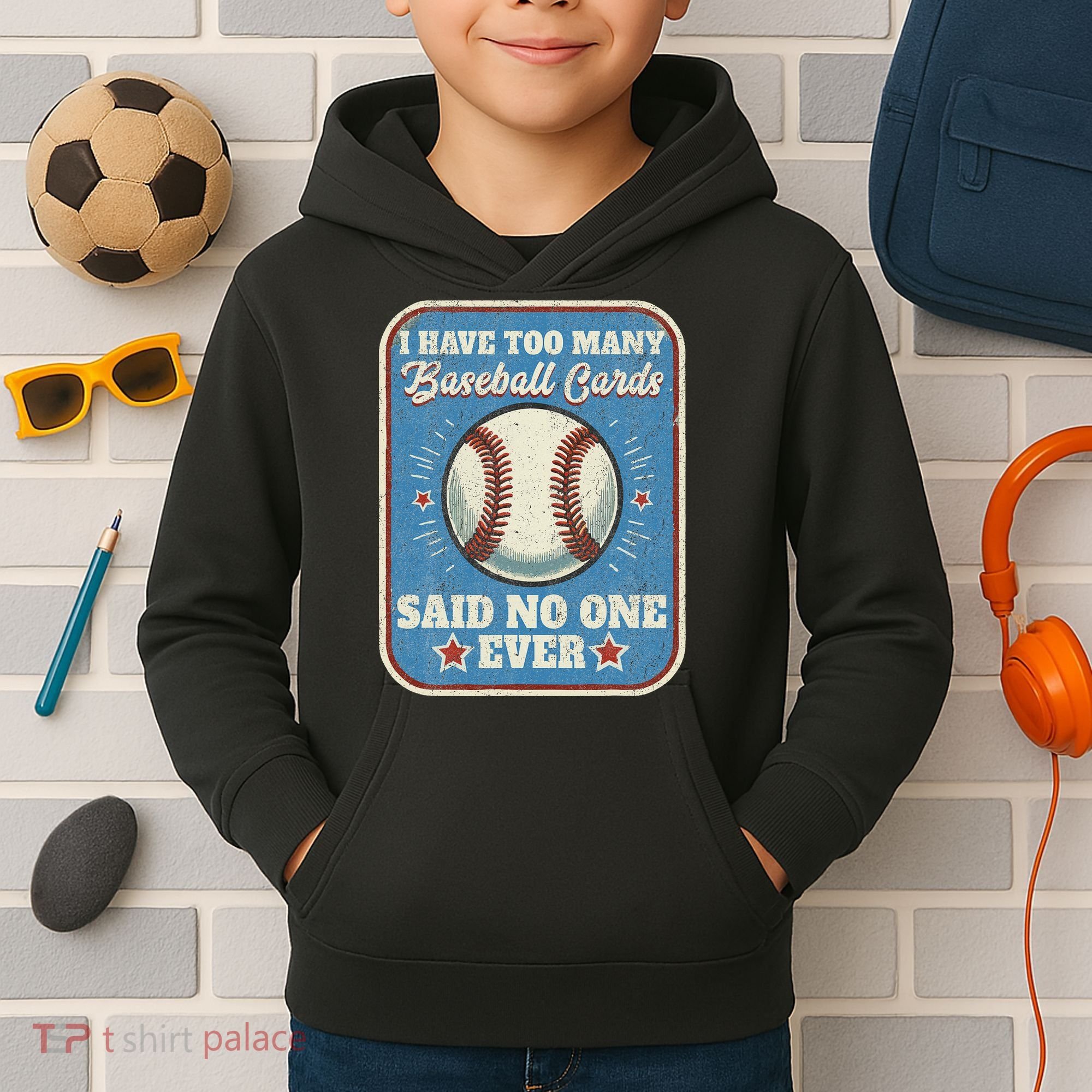 I Have Too Many Baseball Cards Funny Baseball Card Kids Hoodie
