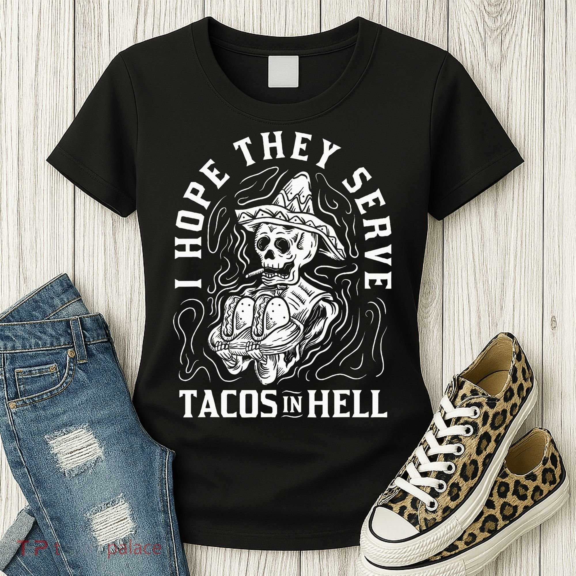 I Hope They Serve Tacos In Hell Halloween Taco Tuesday Gift Women's T-Shirt