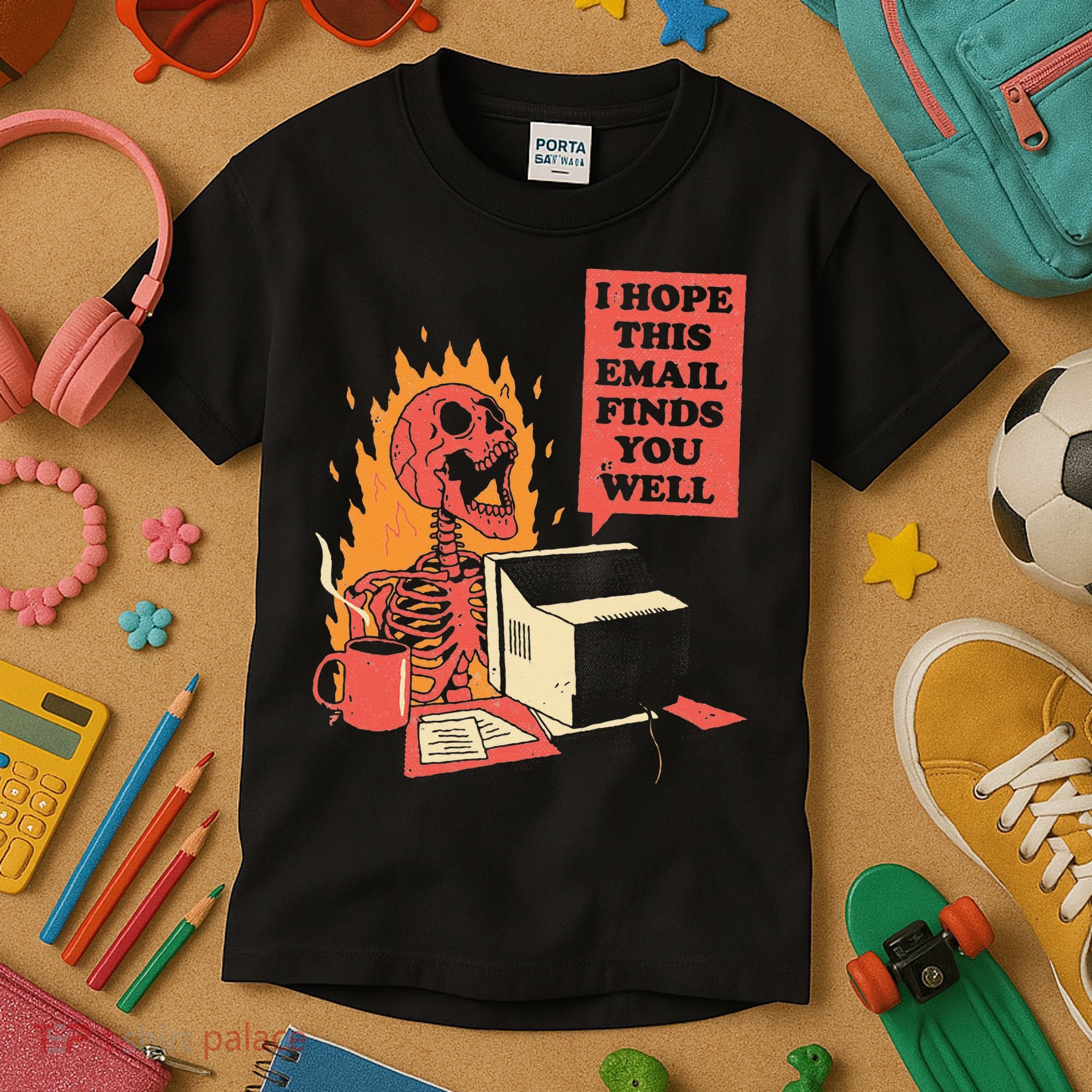 I Hope This Email Finds You Well Funny Skeleton Kids T-Shirt
