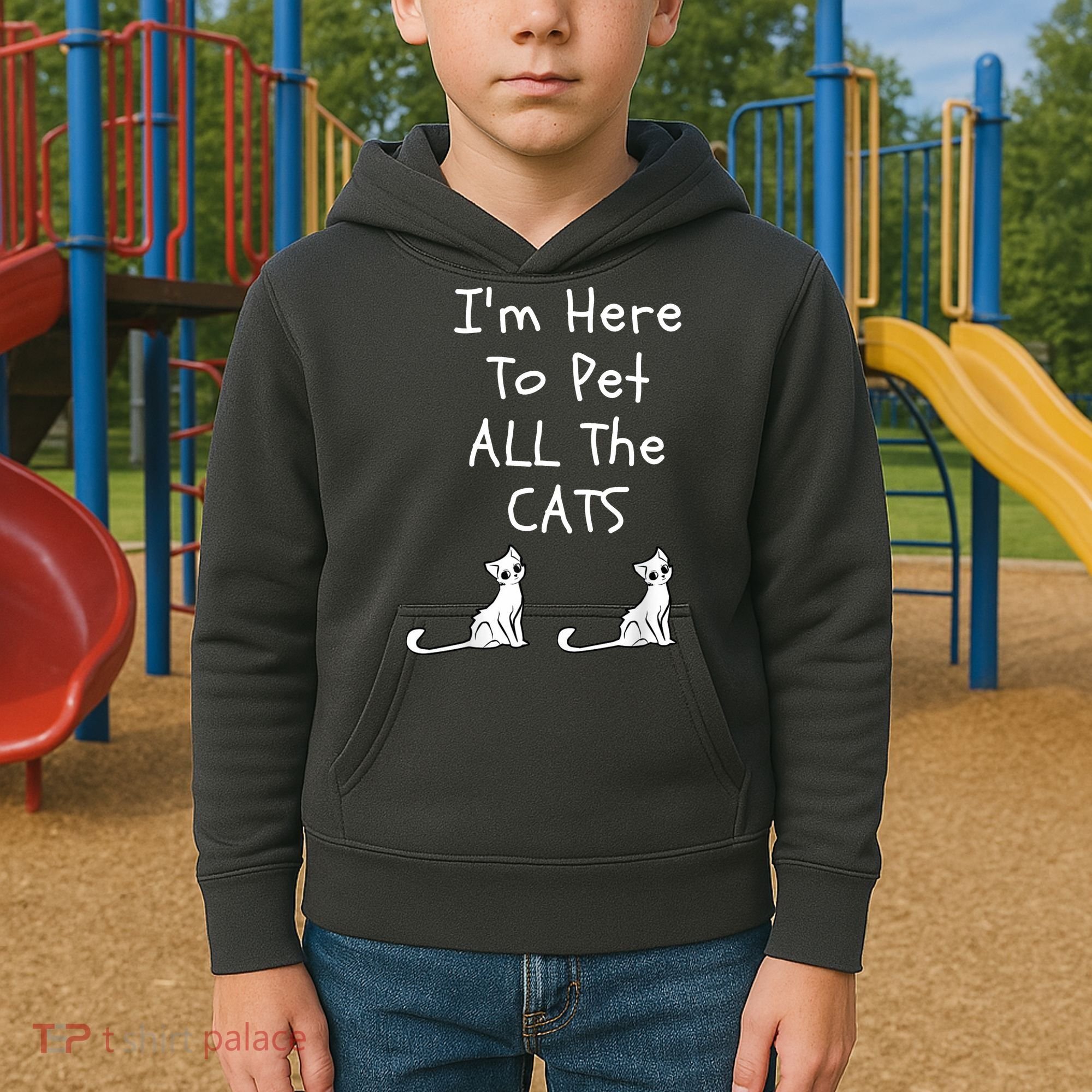 I'm Here To Pet All The Cats Kids Hoodie