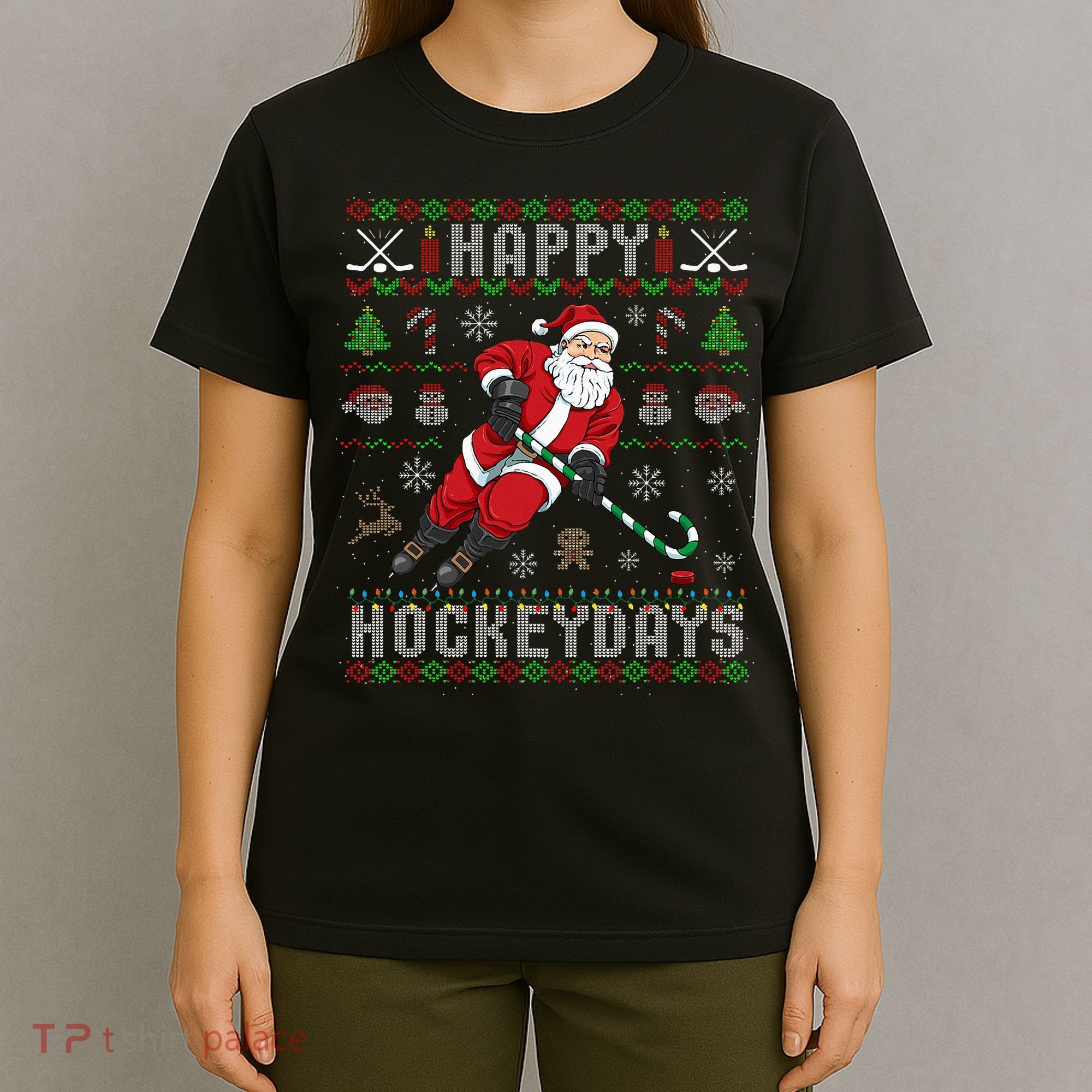 Ice Hockey Ugly Christmas Santa Claus T-Shirt