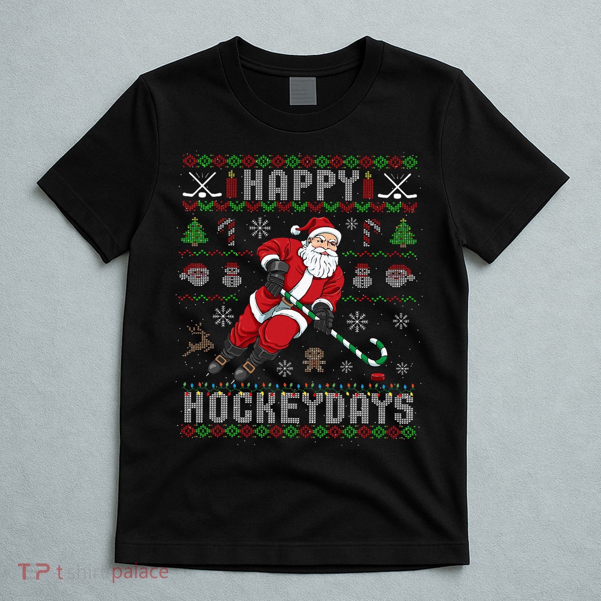 Ice Hockey Ugly Christmas Santa Claus T-Shirt