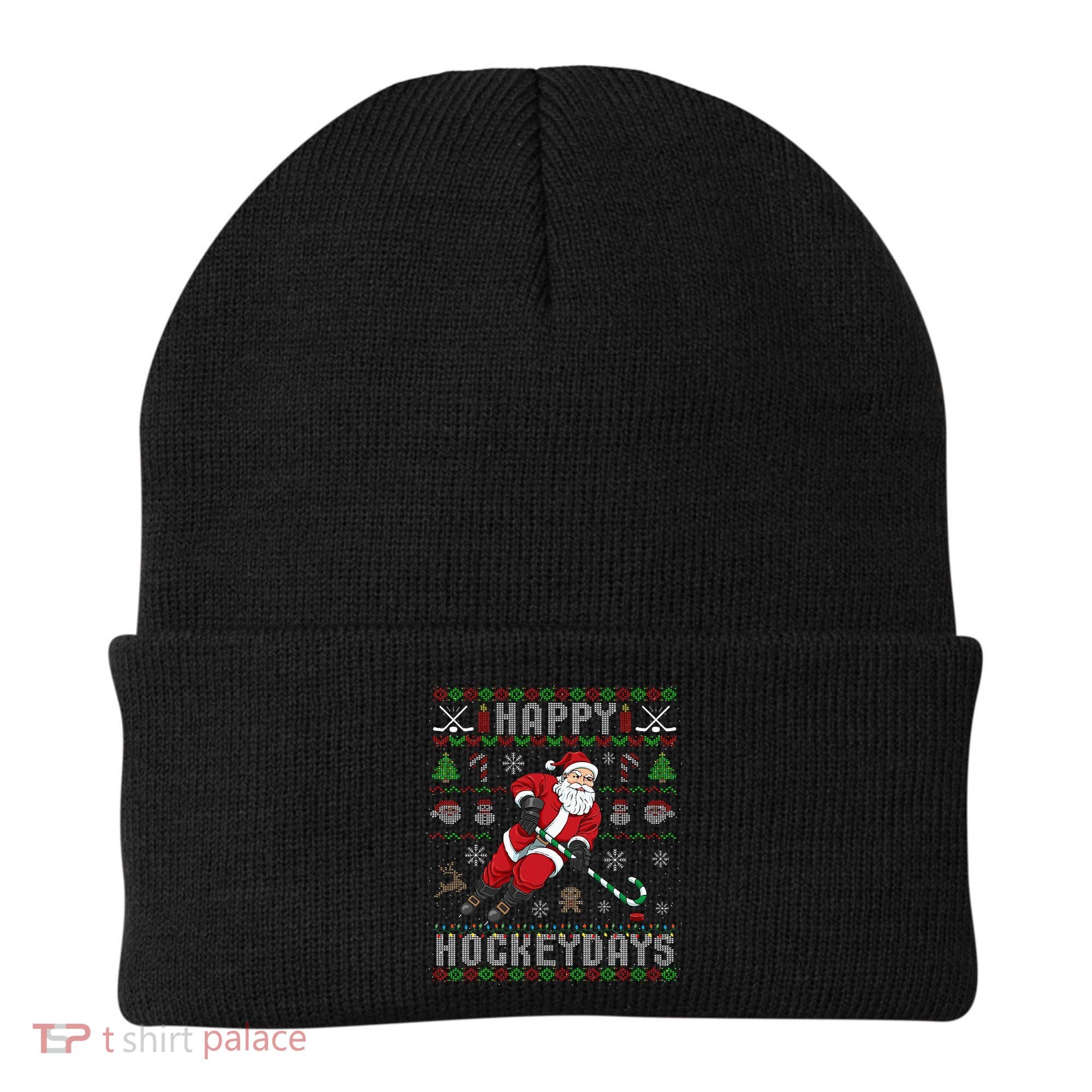 Ice Hockey Ugly Christmas Santa Claus Beanie