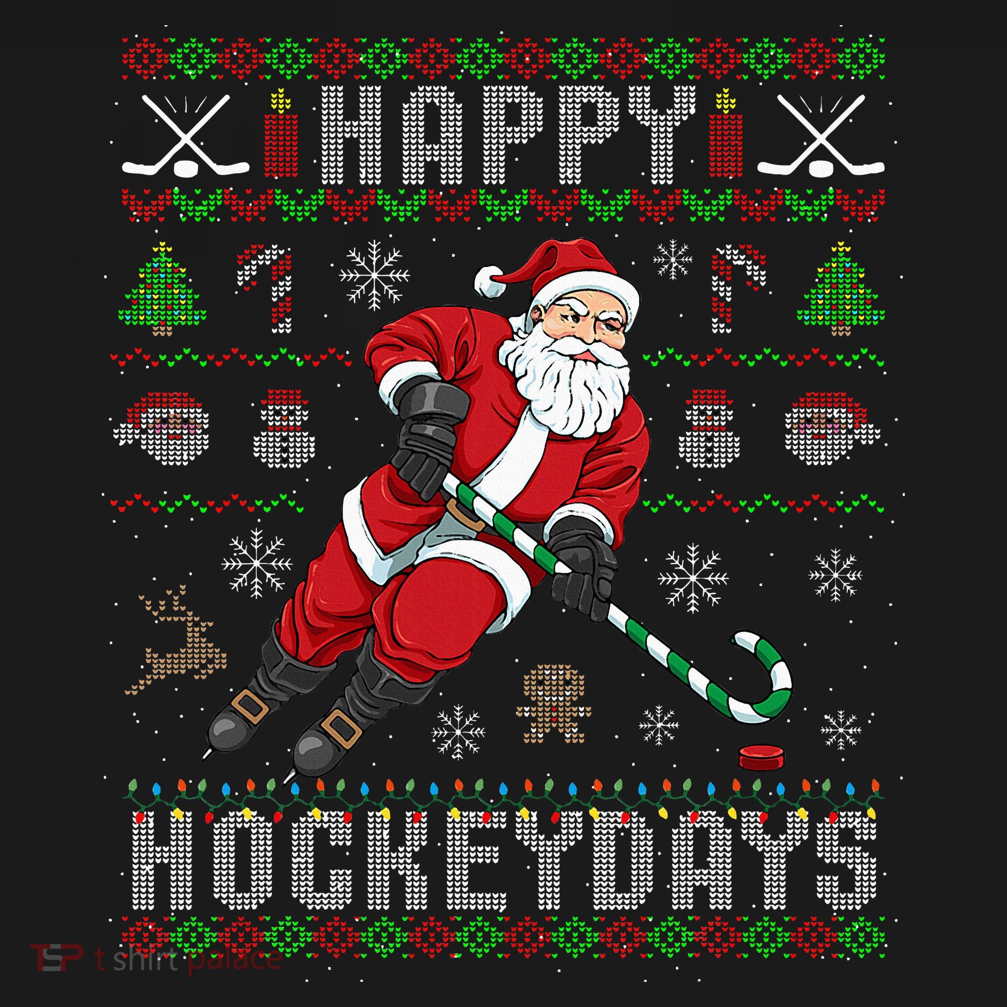 Ice Hockey Ugly Christmas Santa Claus Polo
