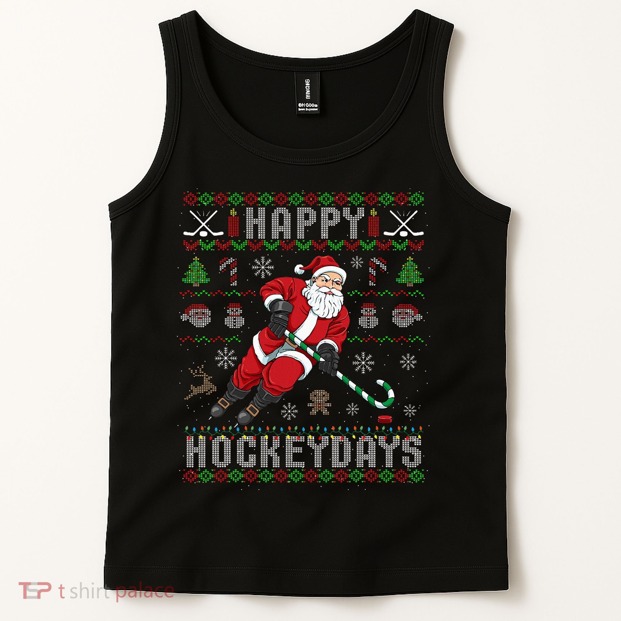 Ice Hockey Ugly Christmas Santa Claus Tank Top