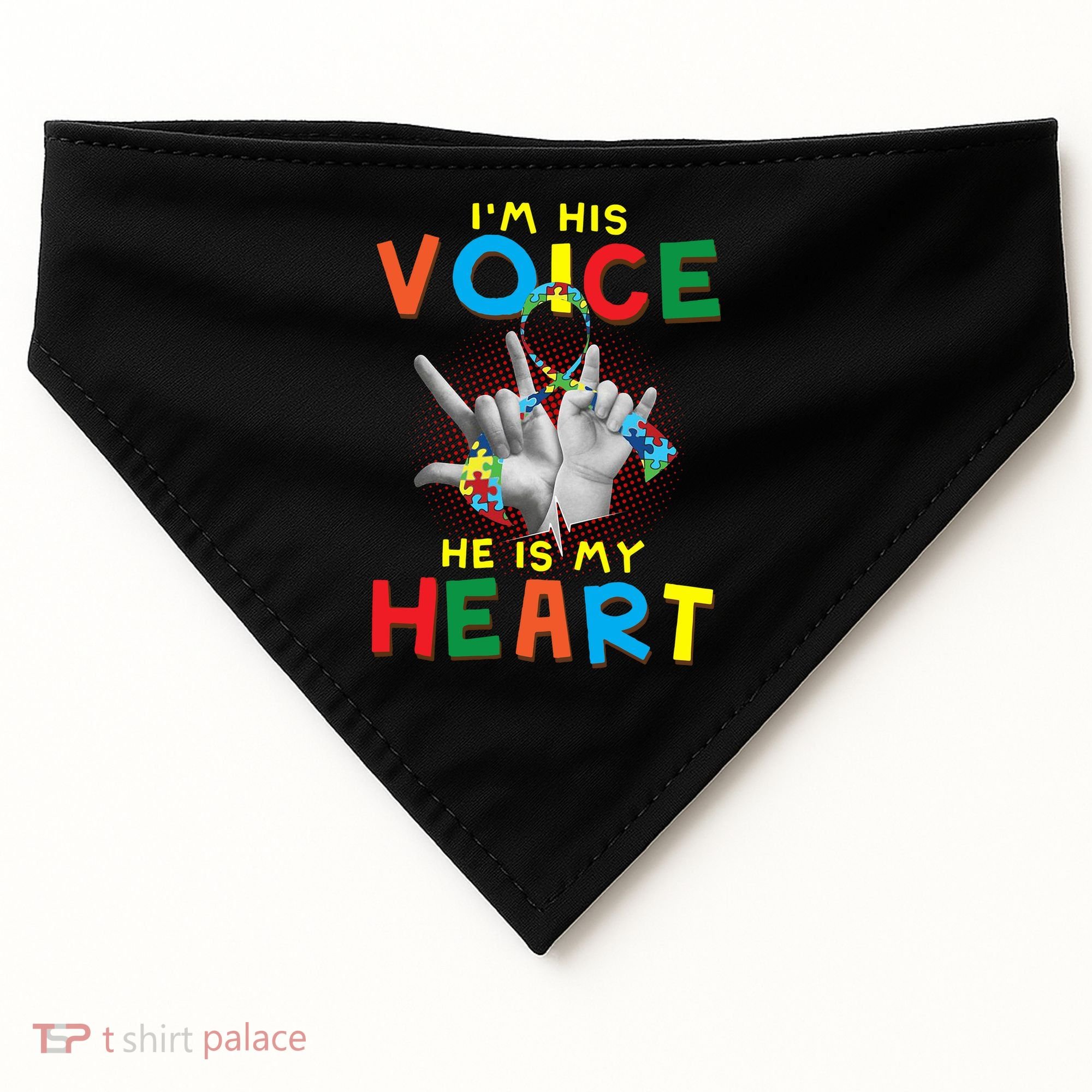I'm His Voice He Is My Heart Autism Awareness USA-Made Doggie Bandana