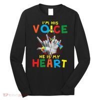 I'm His Voice He Is My Heart Autism Awareness Long Sleeve Shirt thumb 0