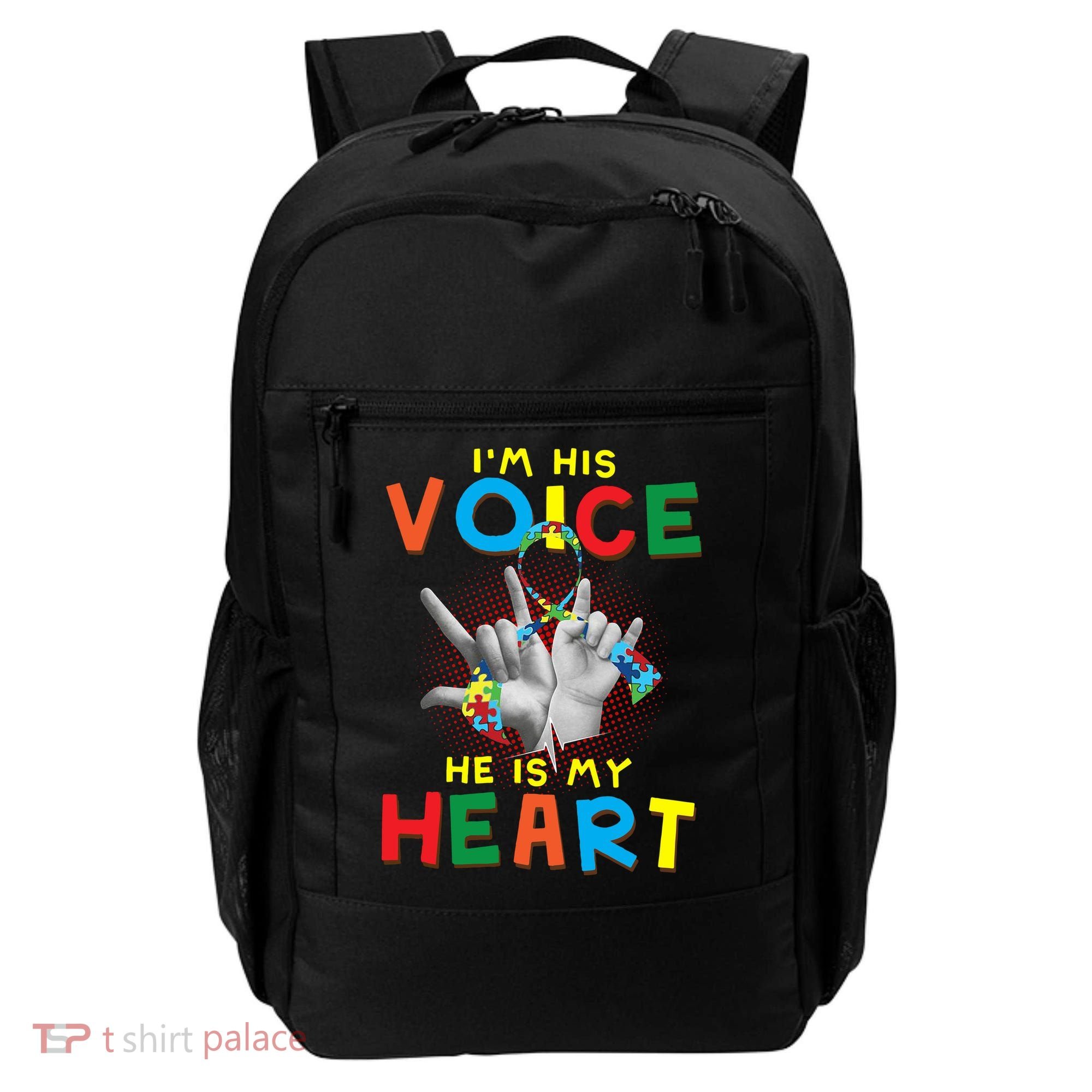 I'm His Voice He Is My Heart Autism Awareness Backpack