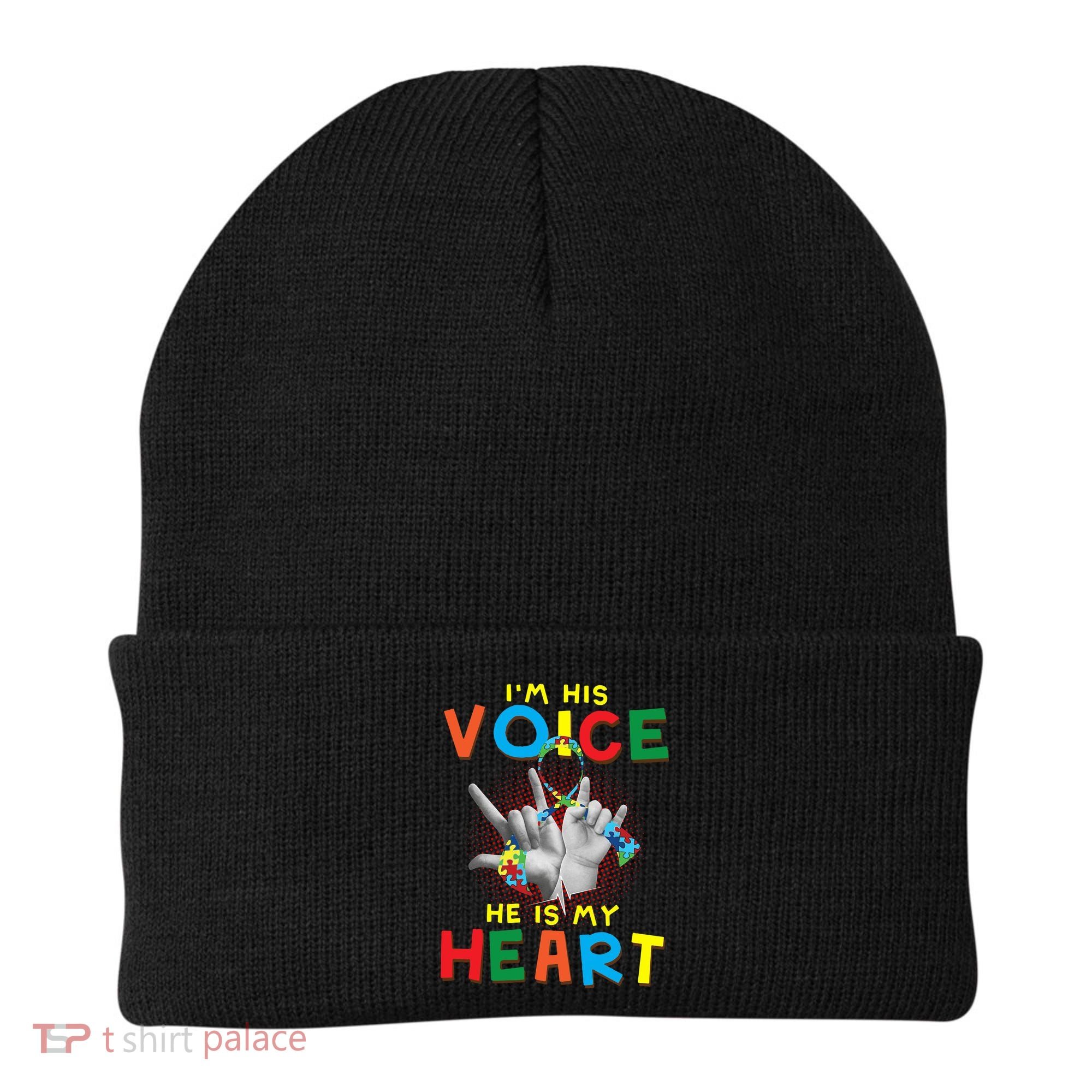 I'm His Voice He Is My Heart Autism Awareness Beanie