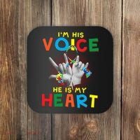I'm His Voice He Is My Heart Autism Awareness Coaster thumb 0