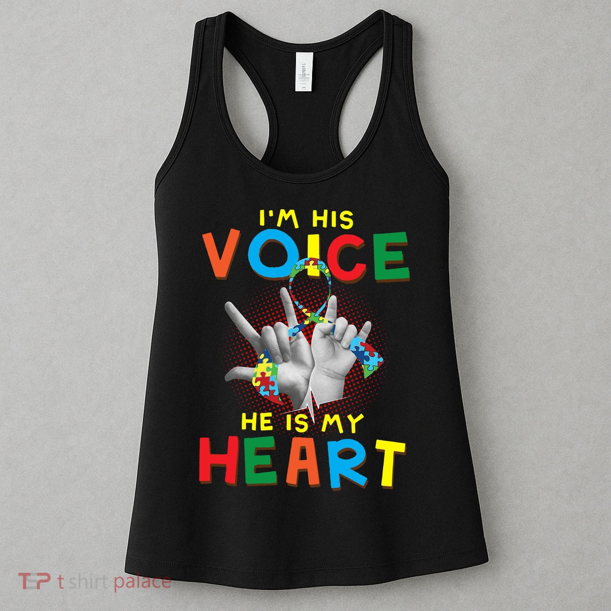 I'm His Voice He Is My Heart Autism Awareness Women's Tank Top