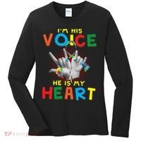 I'm His Voice He Is My Heart Autism Awareness Women's Long Sleeve Shirt thumb 0