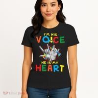 I'm His Voice He Is My Heart Autism Awareness Women's T-Shirt thumb 4