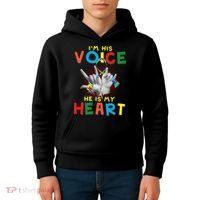 I'm His Voice He Is My Heart Autism Awareness Kids Hoodie thumb 4