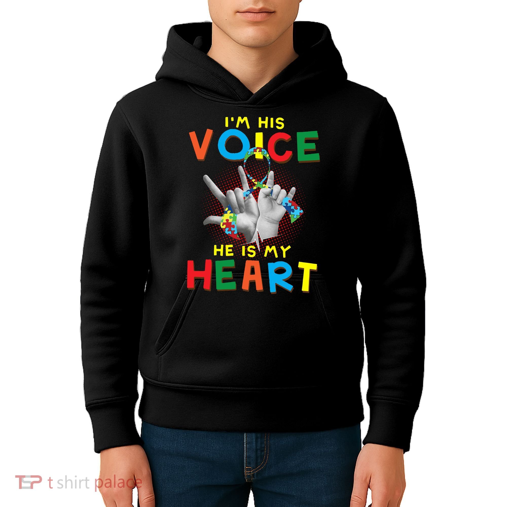 I'm His Voice He Is My Heart Autism Awareness Kids Hoodie