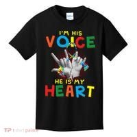 I'm His Voice He Is My Heart Autism Awareness Kids T-Shirt thumb 0