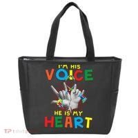 I'm His Voice He Is My Heart Autism Awareness Tote Bag thumb 0