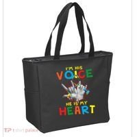 I'm His Voice He Is My Heart Autism Awareness Tote Bag thumb 2