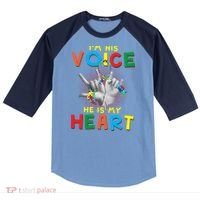 I'm His Voice He Is My Heart Autism Awareness Raglan Baseball Sleeve Shirt thumb 0