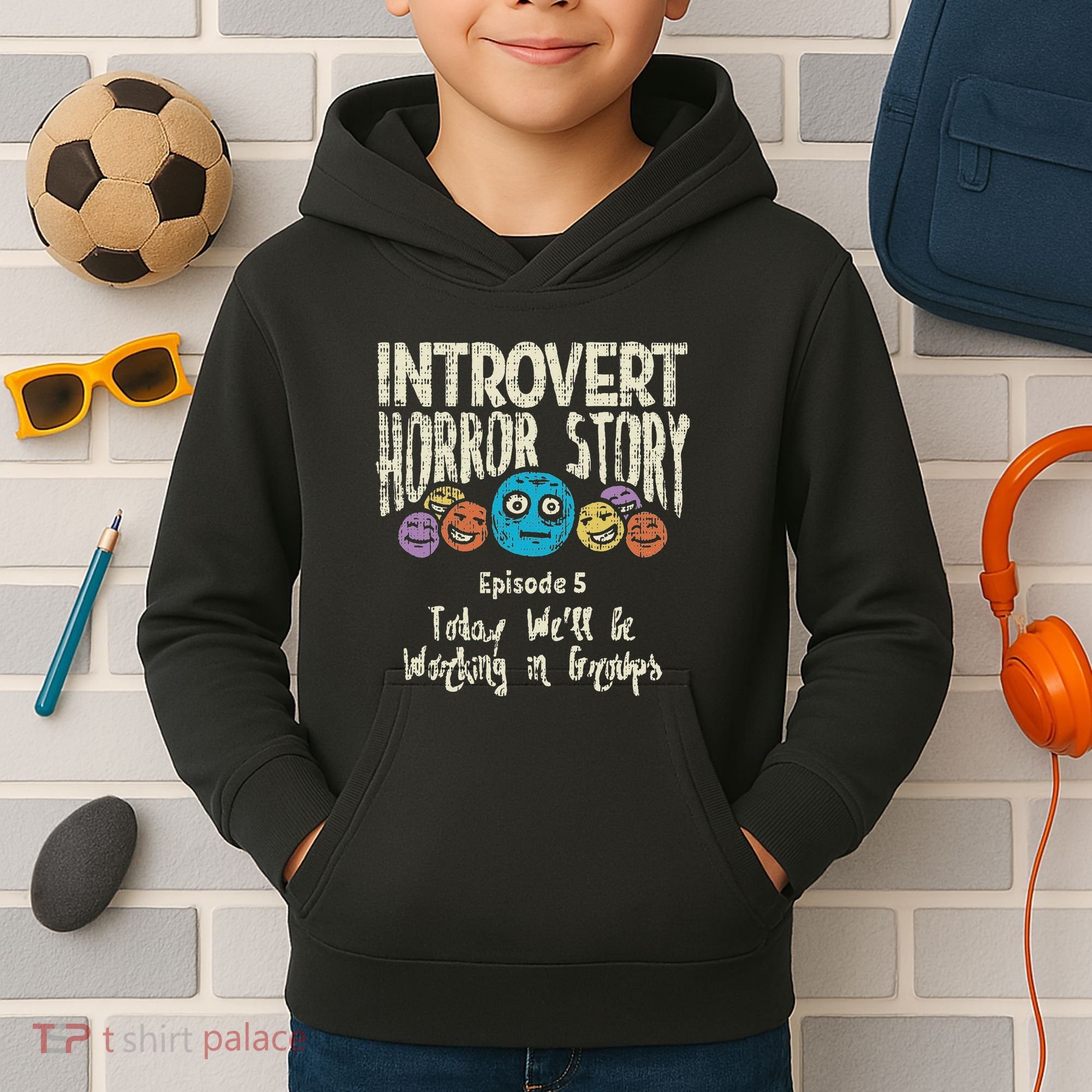 Introvert Horror Working Group Shy Antisocial Back To School Kids Hoodie