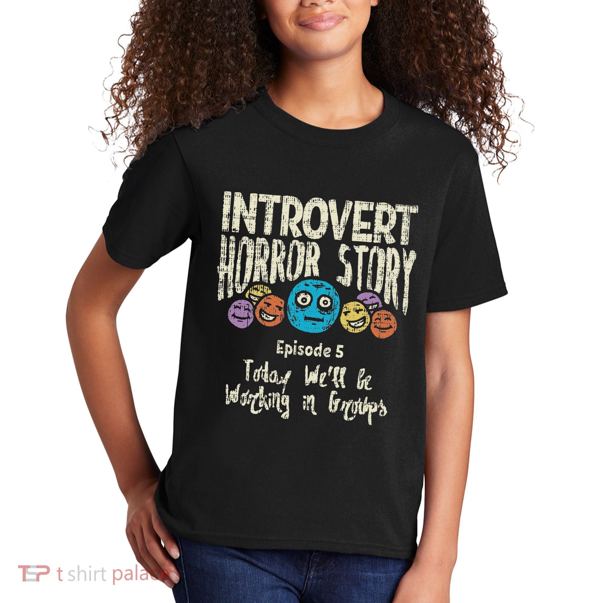 Introvert Horror Working Group Shy Antisocial Back To School Kids T-Shirt