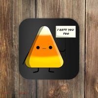 I Hate You Too Funny Halloween Candy Corn Coaster thumb 0