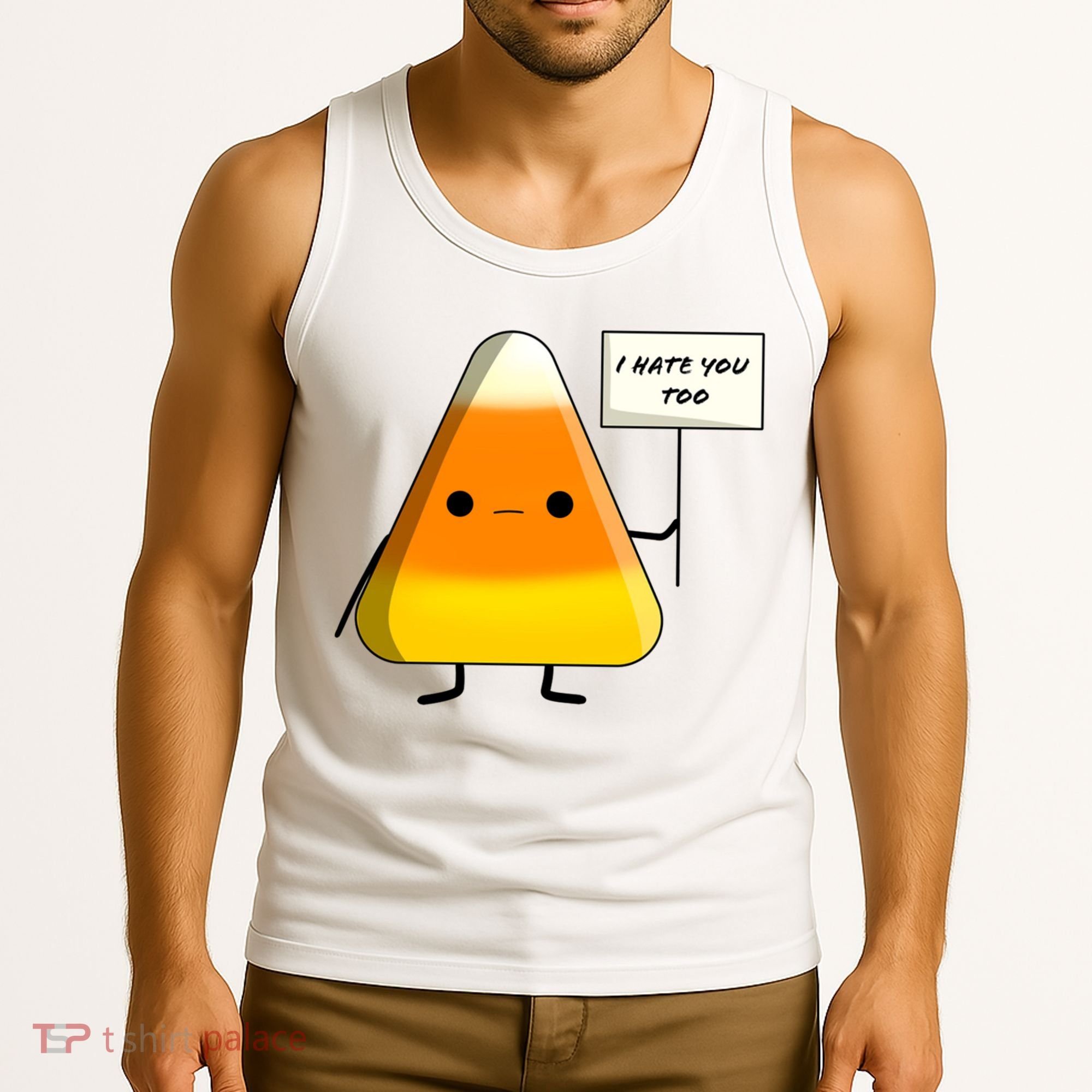 I Hate You Too Funny Halloween Candy Corn Tank Top