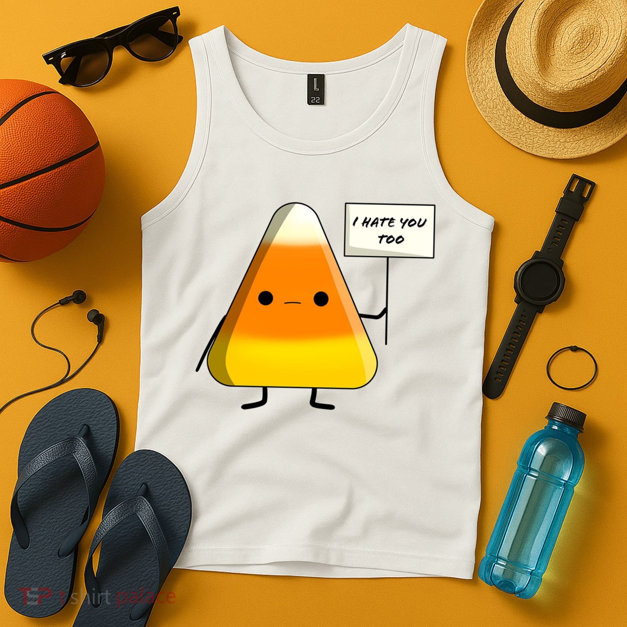 I Hate You Too Funny Halloween Candy Corn Tank Top