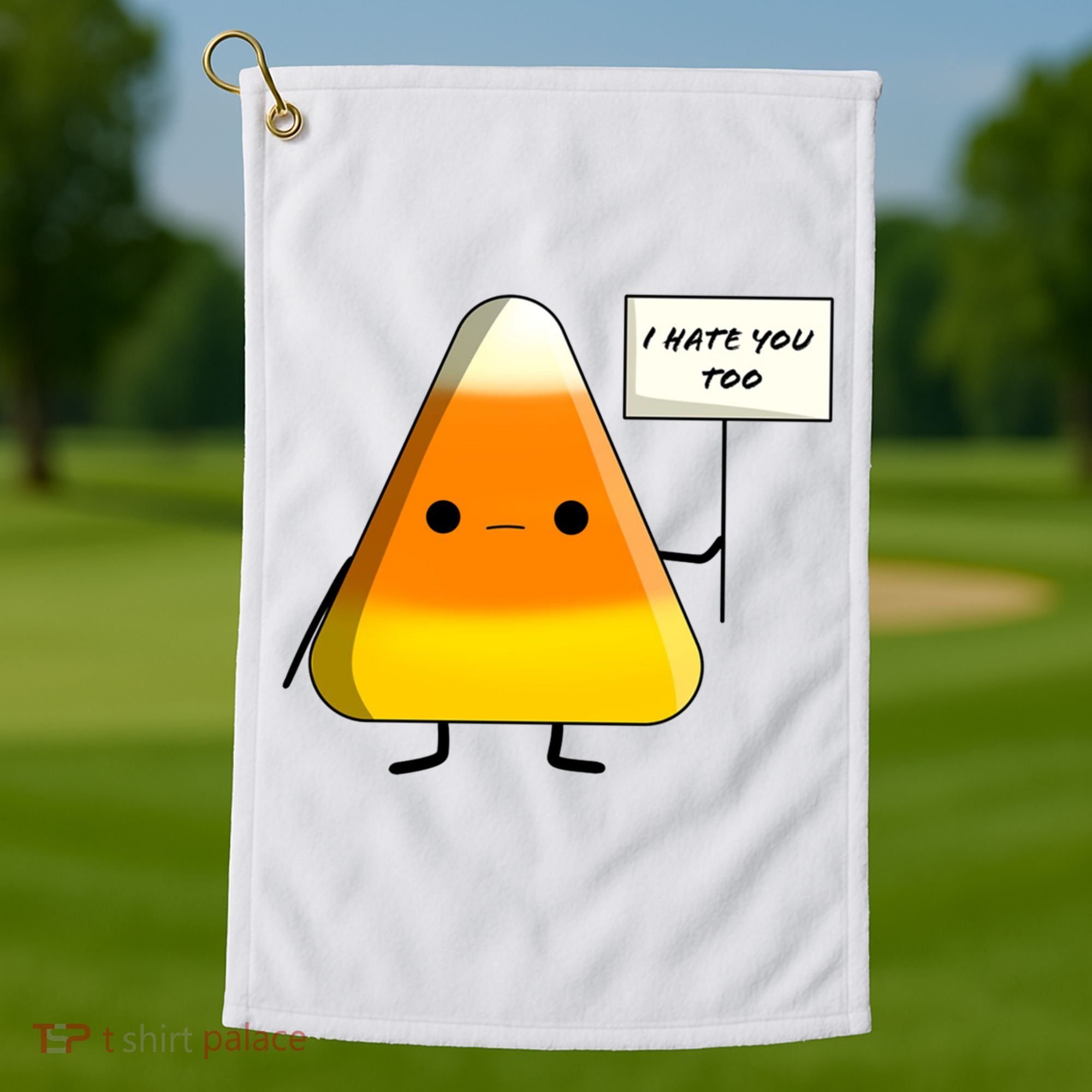 I Hate You Too Funny Halloween Candy Corn Golf Towel