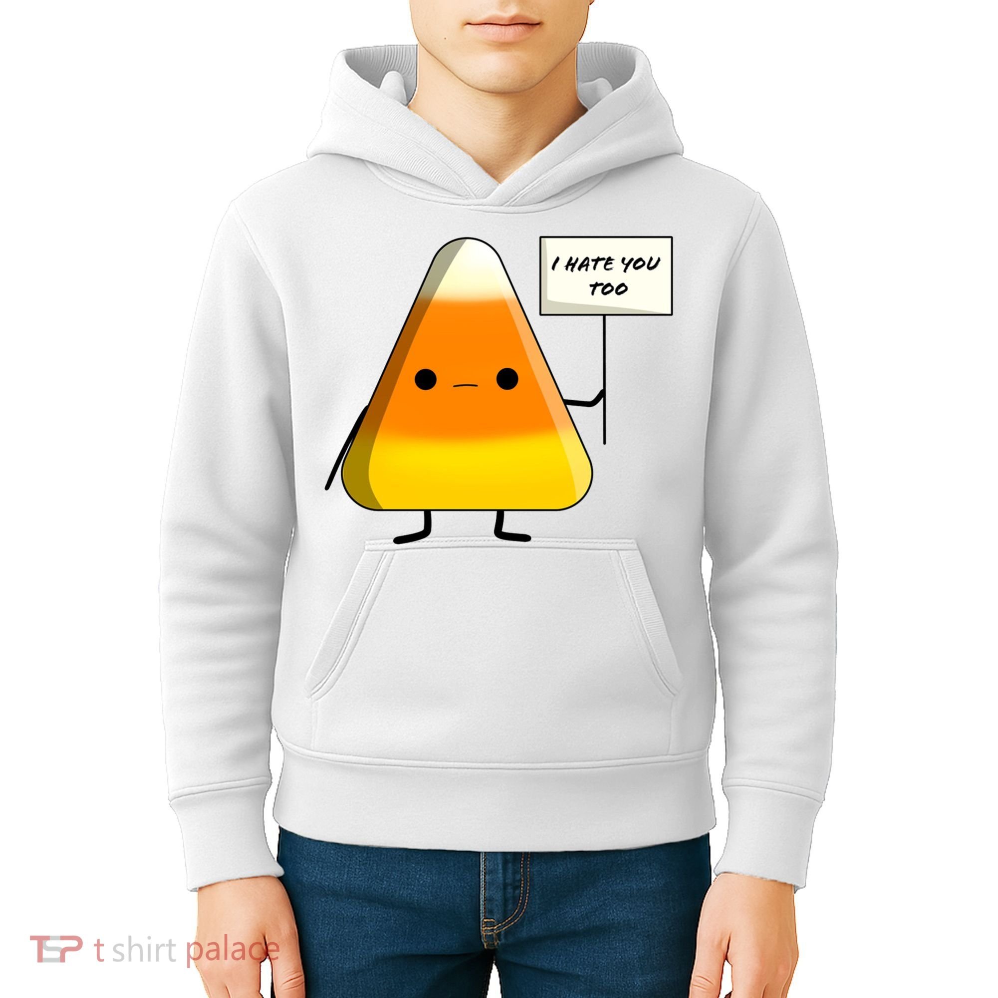 I Hate You Too Funny Halloween Candy Corn Kids Hoodie