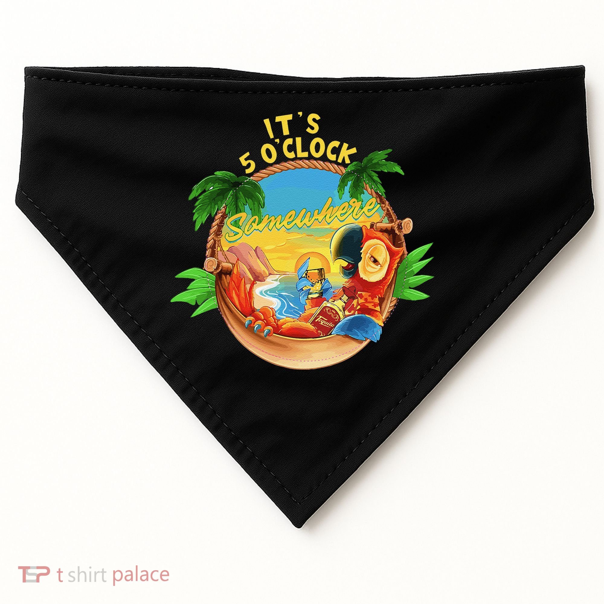 It Is 5 O'clock Somewhere Parrot Drinking Summer Vacation USA-Made Doggie Bandana