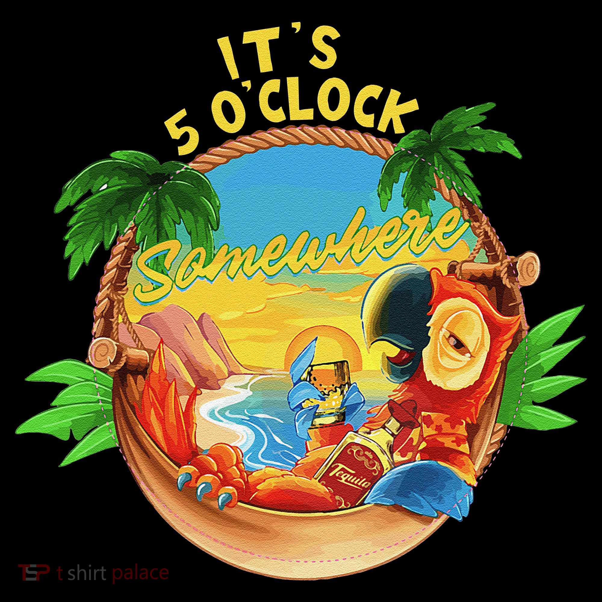 It Is 5 O'clock Somewhere Parrot Drinking Summer Vacation Bucket Hat