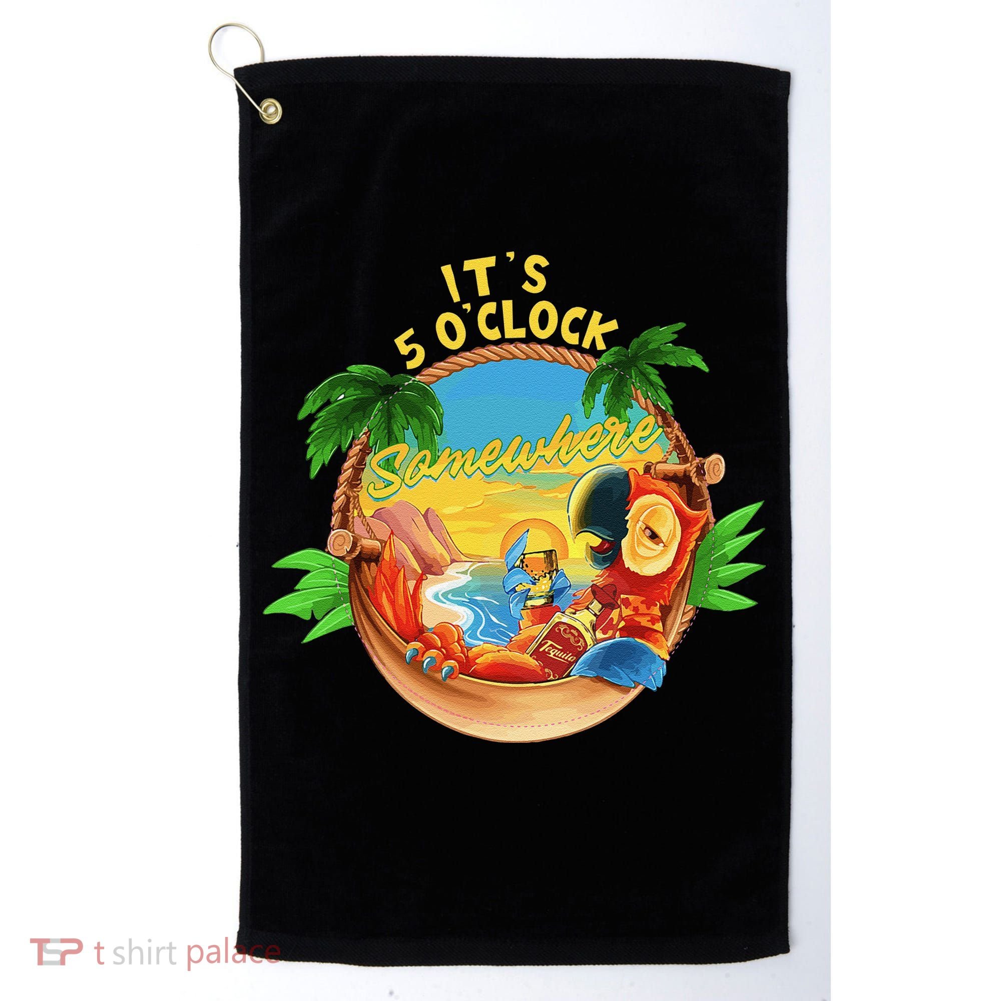 It Is 5 O'clock Somewhere Parrot Drinking Summer Vacation Golf Towel