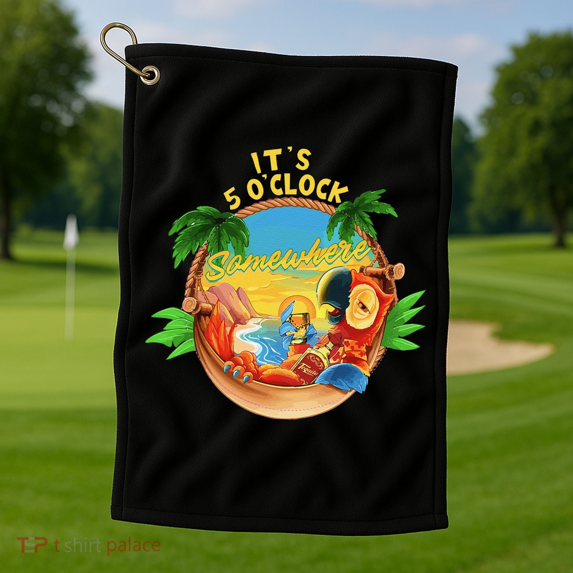 It Is 5 O'clock Somewhere Parrot Drinking Summer Vacation Golf Towel
