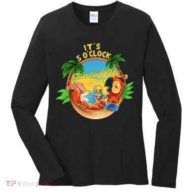 It Is 5 O'clock Somewhere Parrot Drinking Summer Vacation Women's Long Sleeve Shirt