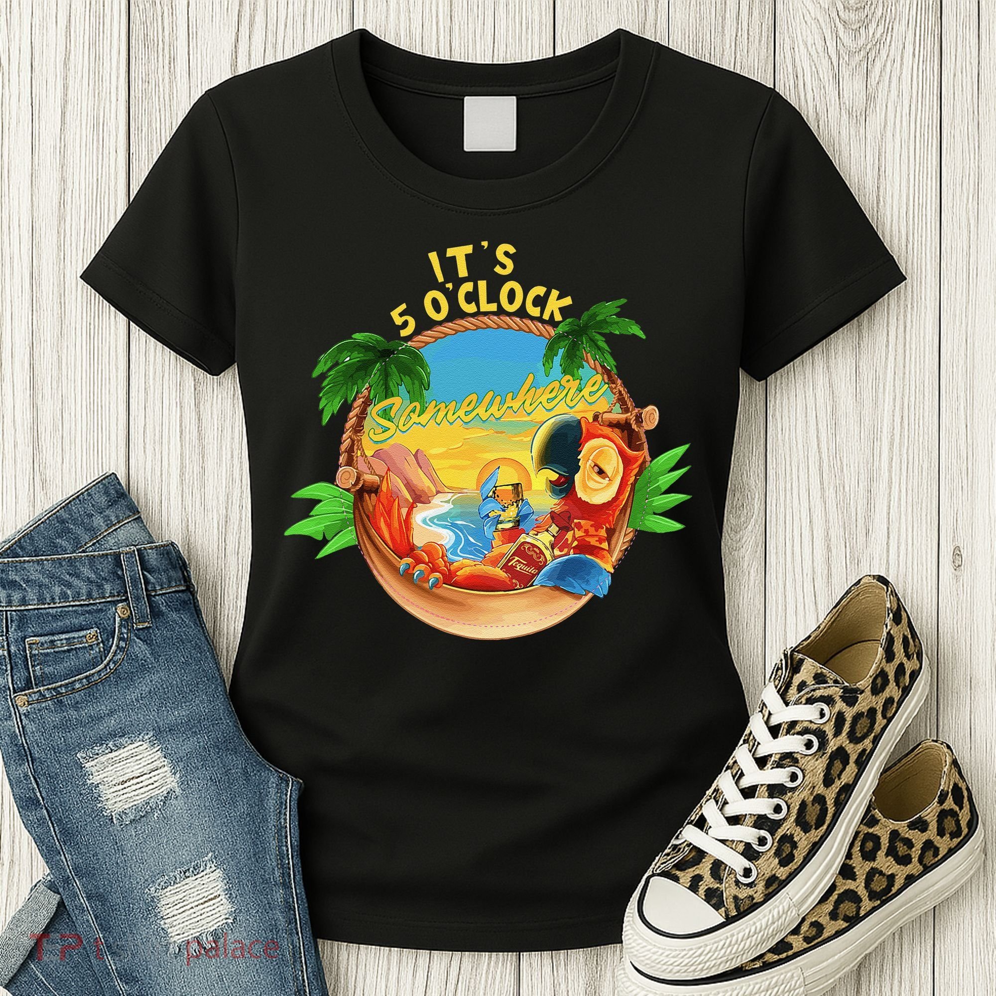 It Is 5 O'clock Somewhere Parrot Drinking Summer Vacation Women's T-Shirt